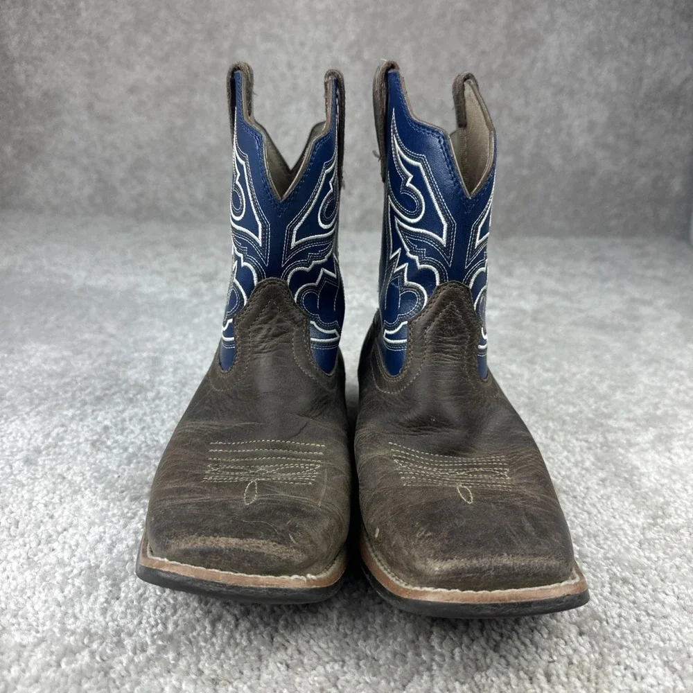 Ariat Cowboy Boots Kids Size 6 Brown Blue Square Toe Leather 10038333